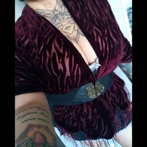 Vintage Style 1920s Oxblood Velvet Burnout Scarf